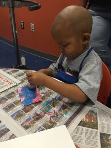Young patients at Texas Children's Hospital Cancer and Hematology Center benefit from participating in Abrakadoodle creative art events.