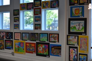 Colorful student creations decorate the walls of TechTown