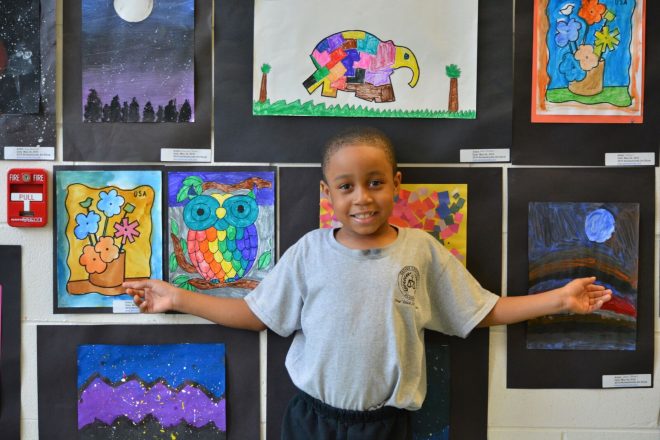 Boy with colorful art